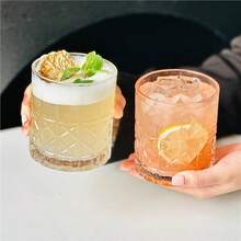 6-Piece Minimalist Transparent Glass Water Cup Set, Suitable For Home Use, Coffee Cups, Juice Cups, Whiskey Cups, Straight-Sided Textured Beverage Cups, Multiple Sizes Available, Party Table Cups. - DM331-5 (285ml) - View 4