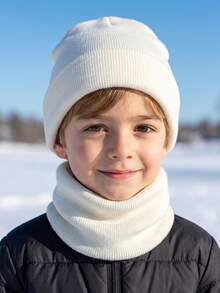 2pcs/Set Unisex Kids Knit Hat + Scarf Set, Warm Autumn/Winter Children's 2 Pieces Set, Fashion Knit Hat Set, Solid Color Kids Outfit - 2PCS - View 6