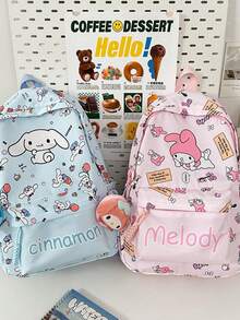 Sanrio Hello Kitty Pink All-Over Print Oxford Fabric Student Backpack, Cute Cartoon Character Large Capacity School Bag, Japanese Style Multi-Pocket Lightweight Daypack, Suitable For Students Travel And Daily Campus Use - A - View 4