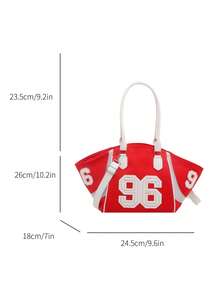 Large Capacity Tote Bag, Fashionable Versatile Commuter Shopping Shoulder Underarm Bag - Red - View 6
