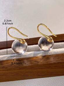 1 Pair Fashion Minimalist Synthetic Resin Transparent Ball Copper Hoop Earrings Suitable For Women's Daily Wear - Golden Yellow + Transparent - View 6
