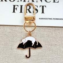 1pc Unisex Niche Healing Style Cat Keychain, Cute Black And White Kitten Metal Pendant, Artistic Backpack Charm, Bag Key Hanger - Multicolor - View 3