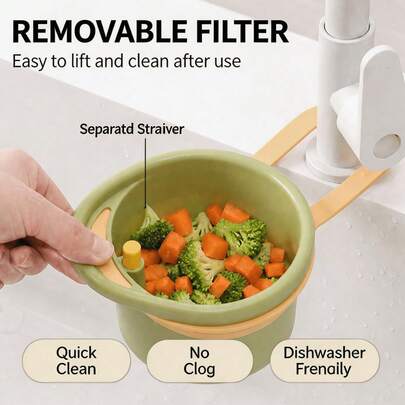 Hanging Sink Strainer Basket, Multi-Function Kitchen Sink Filter, Food Waste Filtration Separator, Portable Vegetable & Fruit Washing & Draining Basket, Space-Saving Kitchen Sink Side-Mount Storage Filter Basket, Suitable For Daily Home Kitchen Meal Prep