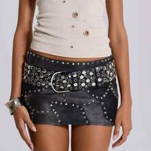 A Wide Punk Rivet Eyelet Belt, Irregular Y2K Millennium Hot Girl Light Subculture Outfit Leather Belt, Versatile - Multicolor - View 1