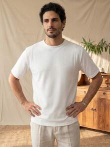 glestore Men's Retro "Old Money" Style Short-Sleeve T-Shirt: Structured Silhouette, Casual And Versatile For Vacations-A Summer Must-Have - White - View 5