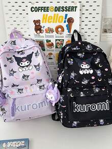 Sanrio Hello Kitty Pink All-Over Print Oxford Fabric Student Backpack, Cute Cartoon Character Large Capacity School Bag, Japanese Style Multi-Pocket Lightweight Daypack, Suitable For Students Travel And Daily Campus Use - A - View 2