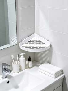 1pc White Bathroom Corner Shower Caddy, Wall Mounted Drill-Free Storage Rack, Hollow Drainage Design, Bathroom Shampoo Conditioner Toiletries Organizer Shelf, Space-Saving Bathroom Accessories Storage Rack - Multicolor - View 5