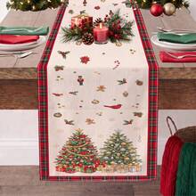 1pc Christmas Tree Gift Box Plaid Print Table Runner, Suitable For Holiday, Party, Birthday, Dinner, Restaurant Table Decor, Christmas Home Decoration - Multicolor - View 12