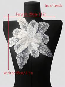 New 3D Multi-Layer Computer Embroidery Crystal Rhinestones Center Flower Petal Handmade Applique Clothing Accessories/Length: 29cm/Width: 28cm - White - View 27