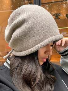 Acrylic Knit Drawstring Beanie, Elastic Breathable Fabric, Ear Protection Design, Hand Washable, Suitable For Warm Urban Style - Multicolor - View 5