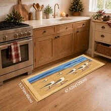 1pc Beach Water Bird Pattern Printed Faux Cashmere Kitchen Mat, Absorbent Kitchen Rug, Kitchen Carpet, Long Runner Mat, Sink Front Mat, Suitable For Kitchen, Bathroom, Entryway, Hallway, Laundry Room And Home Decor - Multicolor - View 14