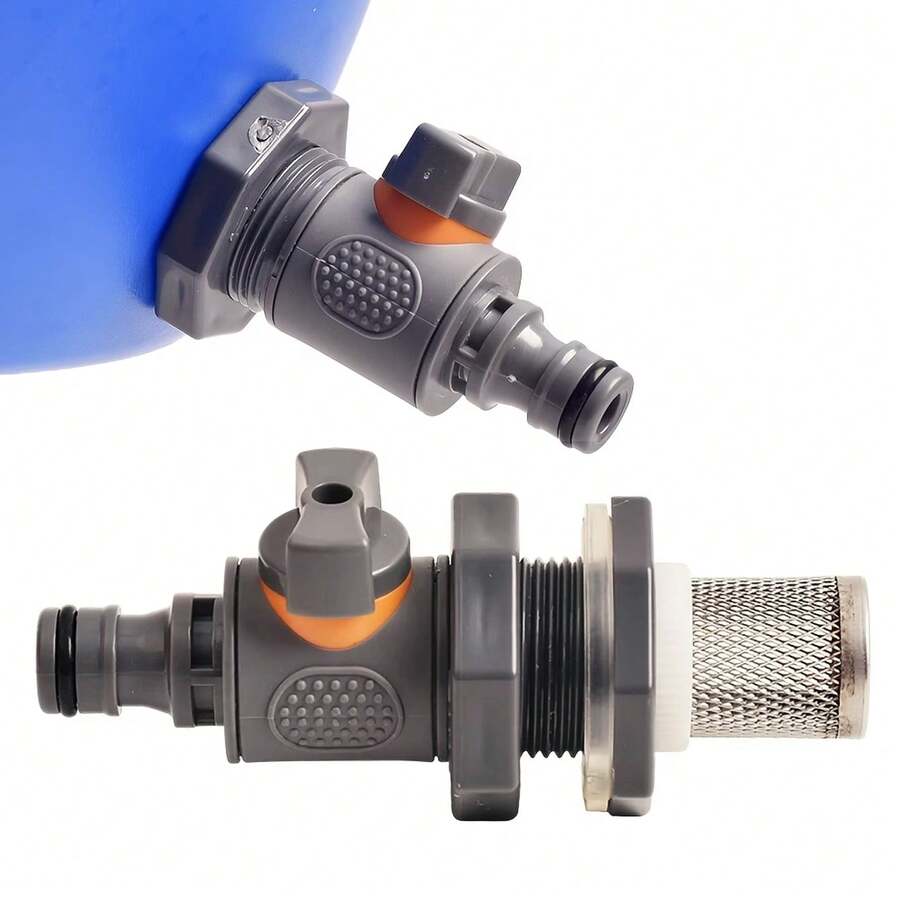 3pcs Rainwater Collection Barrel Connector Kit, Water Bucket Adapter Set, Durable PVC Water Tank Adapter With Valve And Filter, 1/2"-DN15 Threaded Connector, Suitable For Irrigation/Water Storage Barrel - Three-piece Set - View 1