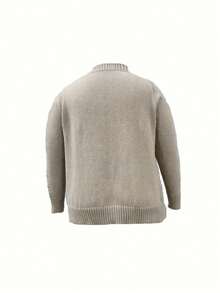 Plus Size Solid Color Turtleneck Knit Sweater Long Sleeve Casual Pullover Elegant Warm Spring Winter Daily Wear And Vacation Fall - Khaki - View 6