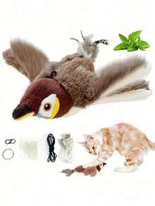 USB Rechargeable Interactive Touch Pet Toy, Realistic Bird Design, Suitable For Cats And Small Dogs, Non-Flying Bird Teaser Toy - Multicolor - View 8