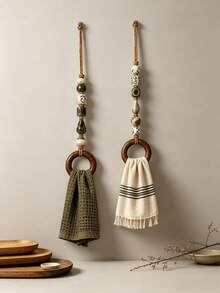 1pc Vintage Beaded Towel Rack, Hanging Kitchen Towel Rack, Decorative Towel And Handkerchief Holder, Suitable For Cabinets, Bathrooms, Ovens, Stove Doors, Home Decor, Perfect For Mother's Day, Housewarming, Valentine's Day, Daily Home Use - A - View 1