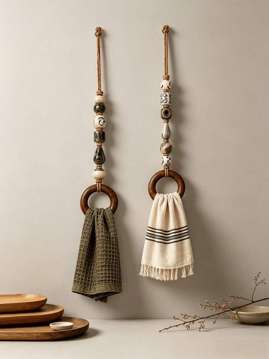 1pc Vintage Beaded Towel Rack, Hanging Kitchen Towel Rack, Decorative Towel And Handkerchief Holder, Suitable For Cabinets, Bathrooms, Ovens, Stove Doors, Home Decor, Perfect For Mother's Day, Housewarming, Valentine's Day, Daily Home Use - A - View 1