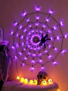 Halloween Spider Web Light, Glowing Spider Web With 1 Spider, Giant 1.2m Size, 70 LED Lights, 8 Lighting Modes, Suitable For Indoor/Outdoor Yard And Haunted House Decoration, Purple Light (Includes Spider) - Spider Web Light - View 9