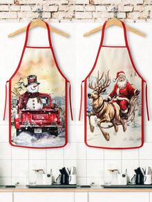 1/2/4pcs Christmas Apron, Christmas Party, Suitable For Kitchen Cooking, Festivals And Parties. It's Also A Great Gift To Give To Friends. - Multicolor - View 7