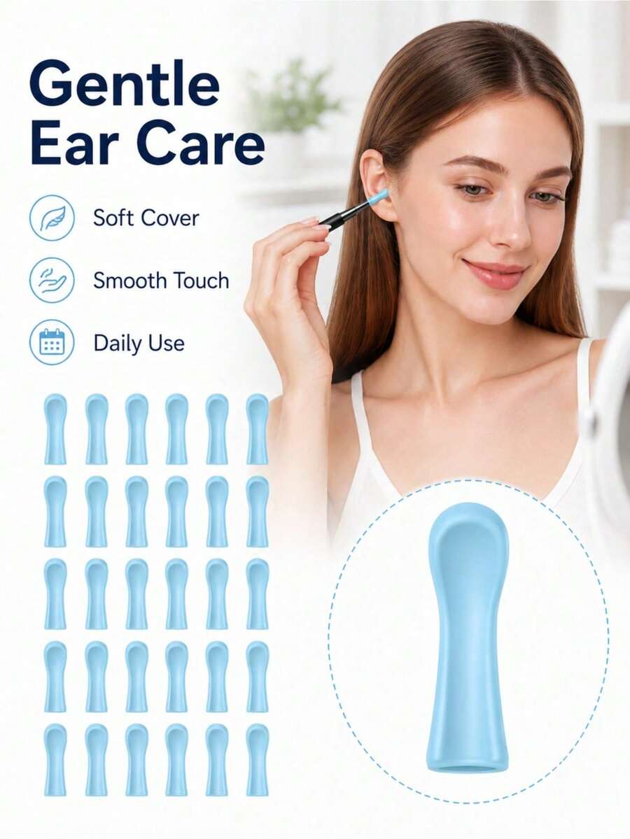 5-10-30pcs Visual Ear Pick Silicone Covers, Blue Replacement Ear Scraper Heads, Universal Soft Silicone Ear Cleaning Accessories, Reusable Visual Ear Cleaning Tool Covers - Blue - View 1