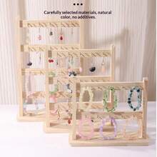 Solid Wood Multi-Layer Jewelry Display Stand, Desktop Earring & Bracelet Storage Rack, Pendant & Accessory Organizer Display Rack, 4-Tier 20-Hook Model - Khaki - View 4