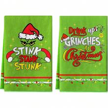The Grinch 2pcs-Christmas Print Hand Towels, Christmas Pattern Towels, Kitchen Bathroom Decor, Absorbent Dish Towels - Absorbent Dish Towel - View 5