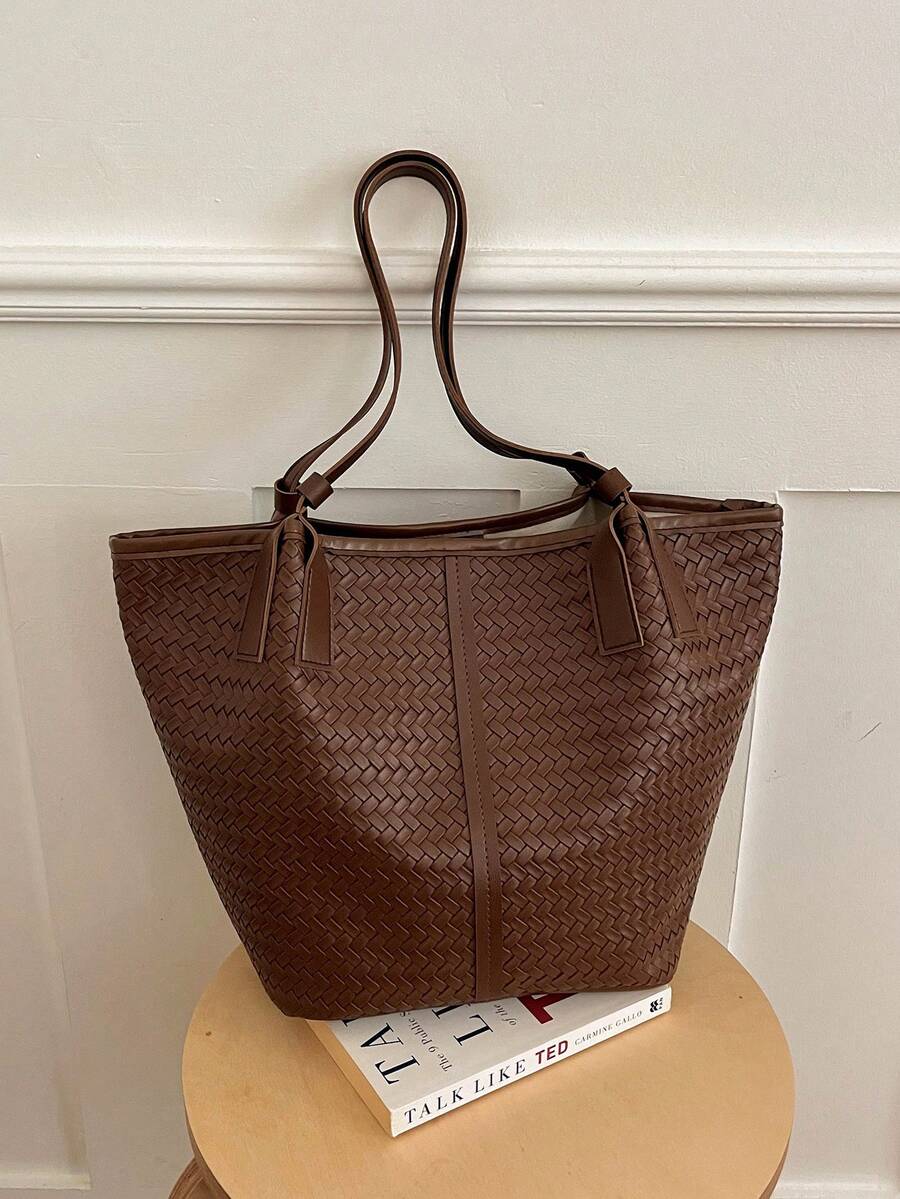 Woven Texture Tote Bag Women's 2026 New Summer High-End Luxury Shoulder Bag Large Capacity Commuter Bag