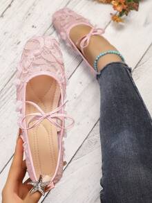 2026 Spring/Summer New Women's Mesh Lace Hollow Out Flat Shoes Comfortable Beach - Pink - View 2