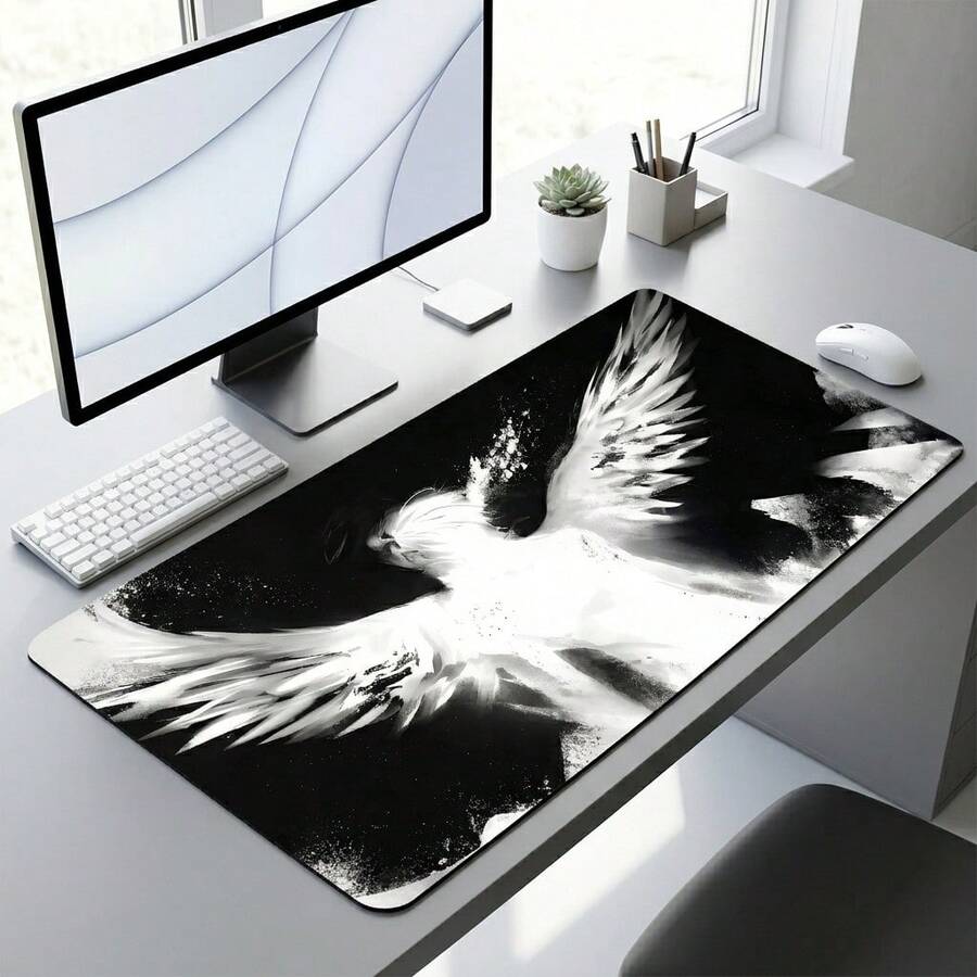 Angel Wings Pattern Extra Long Gaming Mouse Pad And Desk Mat Set, Non-Slip Durable Rubber Base, Smooth Surface Suitable For Computer Laptop Office Home, Abstract Art Decor, Back To School Supplies - A - View 1