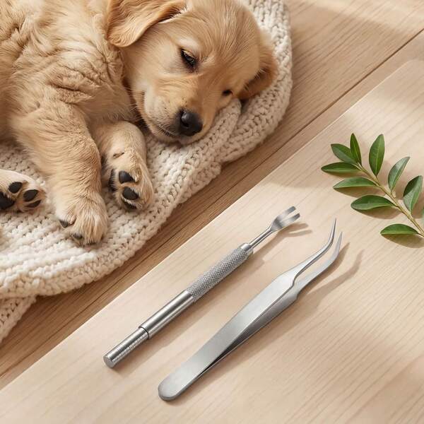 Stainless Steel Pet Parasite Remover - Professional-Grade Flea Comb With An Ergonomic, Two-Handed Grip Design And Durable, Rust-Resistant Material; Suitable For Removing Ticks And Parasites From Dogs And Cats; Pet Grooming Tool Set,