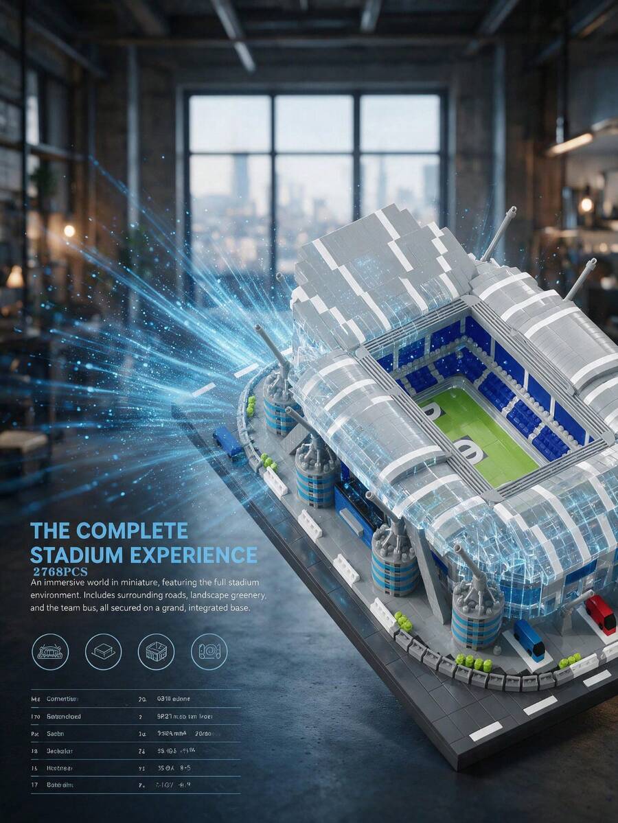 2768 Piece Miniature Building Blocks Set Of Football Field, Football Field Mini Brick Model, Adult Stress-Reducing Building Set, Sports Fan Collection And Display Model, Desktop Home Decoration Item, Architectural Simulation Landmark Model - Boxed - View 1