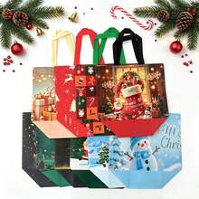 10/20pcs Set Large Christmas Gift Bags With Handles - Extra Large Party Gift Bags (12.8 X 9.84 X 6.99 Inches) - Printed With Santa Claus, Snowman And Christmas Tree Patterns, Reusable - Suitable For Holiday Shopping, Christmas Parties And Gift Giving - Ideal For Birthdays And Various Events, Cheerful Design, Durable And Sturdy, Also Serves As Festive Decoration - A - View 6