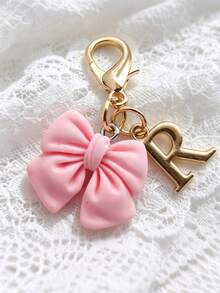 1pc 2-In-1 26 Letters + Pink Bow Lobster Clasp, Exquisite Cute Pink Bow Keychain/A-Z 26 Letters Keychain/Suitable For Bags, Wallets And Other Decorative Accessories, Ideal Holiday Gift Accessory - Multicolor - View 10