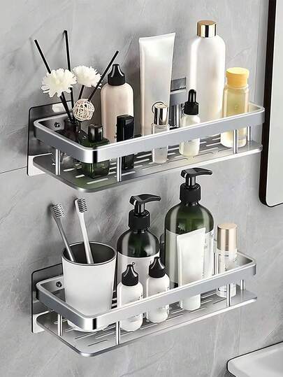 1pc Bold Adhesive Bathroom Wall-Mount Storage Rack For Washroom Organizer
