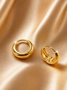 VceTd 1 Pair Classic Style Geometric Design Stainless Steel Hoop Earrings For Women, Suitable For Daily Wear Or Engagement, Or As A Holiday Gift For Friends - Yellow Gold - View 4