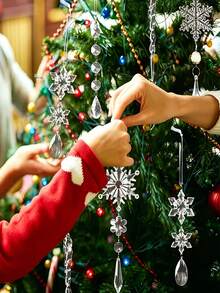 10/18pcs Acrylic Crystal Snowflake & Icicle Christmas Ornaments Set, Clear Faceted Drop Pendants With White Ribbon, Shatterproof Xmas Tree Hanging Decorations For Window Mantel Holiday Wedding Party Decor, Christmas Home Decor, Winter Decoration - A - View 8