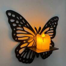 Wooden Wall Floating Butterfly Candle Holder, Room Decoration Rack, Gemstone Small Item Display Rack, Home Wall Decoration Rack, Wedding Wall Decor Candle Holder. - Multicolor - View 4