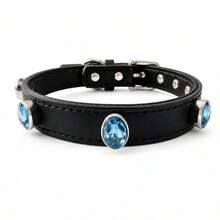 1pc Fashionable Cute Rhinestone Pet Collar, Genuine Leather Exquisite Beautiful Dog Cat Collar, Adjustable Pet Collar Cat Dog Universal Ins Style Pet Collar Leash Set - Multicolor - View 12