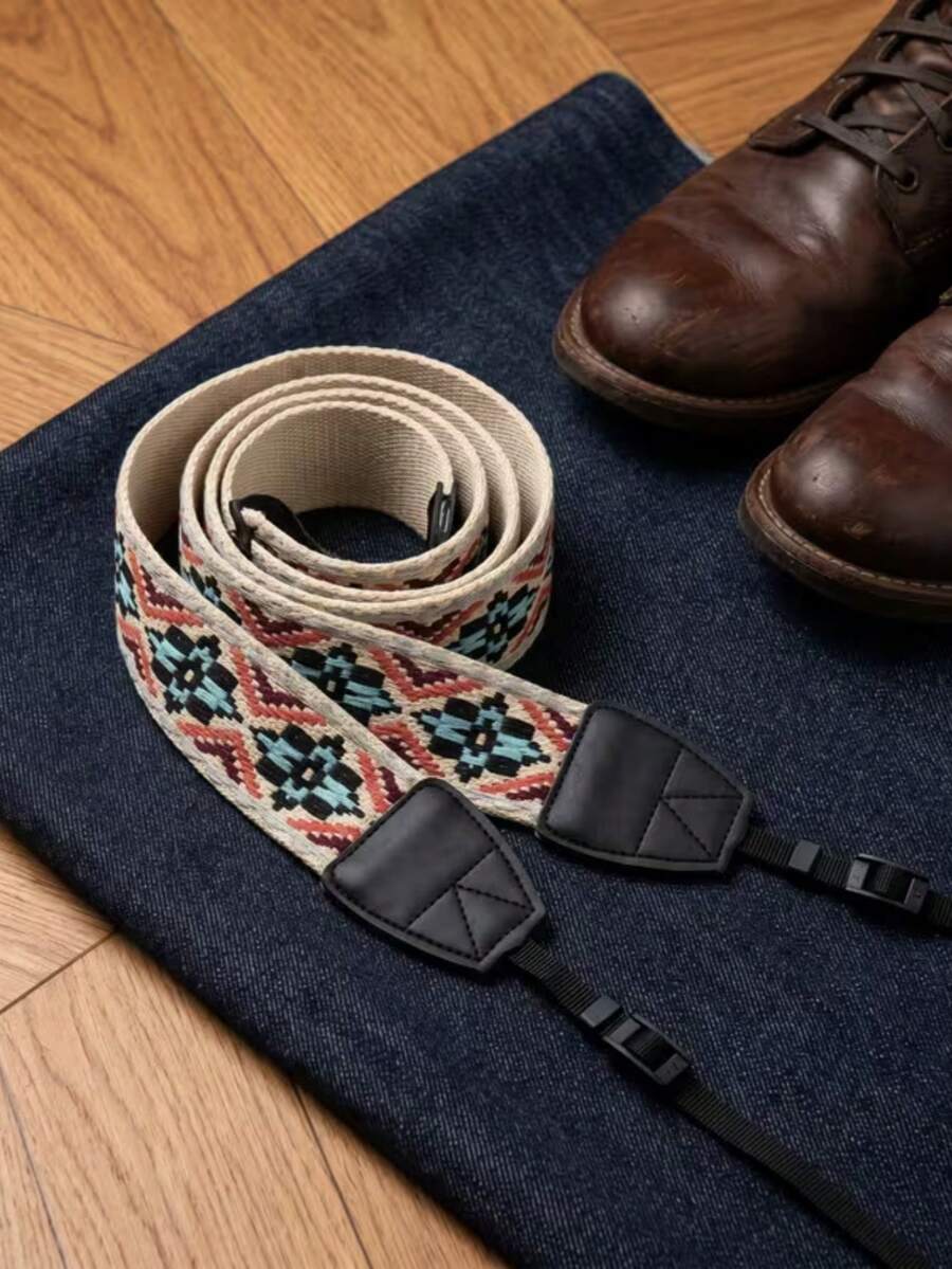 Correa para cámara, base beige con patrón floral rojo y azul, correa para cámara de fotografía duradera y ajustable - Ver 1