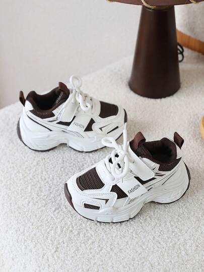 1 Pair Spring New Mesh Chunky Sneakers Kids Shoes Breathable Lightweight Sole Boys Girls Students Sports Shoes Non-Slip Toddlers