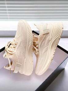 Women's Athletic Shoes, Lightweight, Comfortable And Breathable, Odor-Resistant And Non-Slip, Soft And Elastic Running PU Material Shoes - Beige - View 4