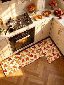 1/2pcs Thanksgiving Maple Leaf Pattern, Vintage Diatomaceous Earth Mat, Super Absorbent, Non-Slip, Perfect For Bathroom, Kitchen And Dining Room, Quick Dry, Perfect Gift For Home Decor And Bathroom Mat, Thanksgiving Holiday Gift! - Multicolor - View 2
