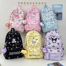 Sanrio Hello Kitty Pink All-Over Print Oxford Fabric Student Backpack, Cute Cartoon Character Large Capacity School Bag, Japanese Style Multi-Pocket Lightweight Daypack, Suitable For Students Travel And Daily Campus Use - A - View 11
