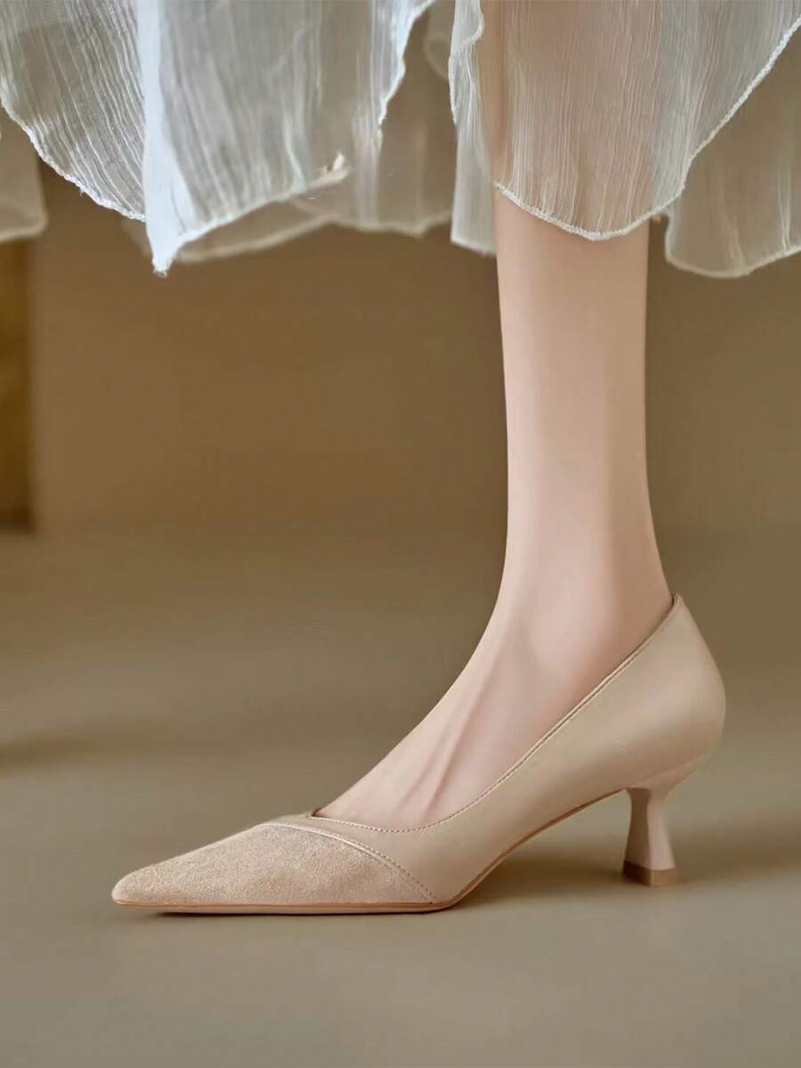 weiweiting Women's French Pointed Toe Kitten Heel Pumps 2026 Autumn New Elegant Gentle Commute High Heel Shoes For Party - Apricot - View 1