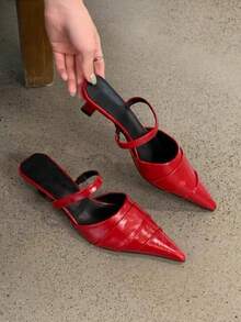 Vintage Chunky Heel Pointed Toe Women's New Style Elegant Commute French Mary Jane High Heels - Red - View 5