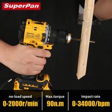 Bor Tanpa Kabel Tanpa Sikat SuperPan 20V, Bor Listrik Torsi Tinggi Cocok untuk DIY Rumah dan Pertukangan Kayu, Baterai Tidak Termasuk - Kuning - View 4