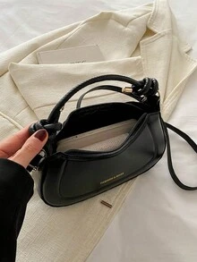 新款時尚休閒 PU 皮革女款腋下包，可調節肩帶，壓紋金箔方形手提包 - 黑色 - 查看 5