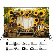 2D Multi-Functional Sunflower Rose Garden Photography Backdrop - Polyester Banner, Suitable For Home Decor, Birthdays, Anniversaries, And Other Occasions - A - View 5