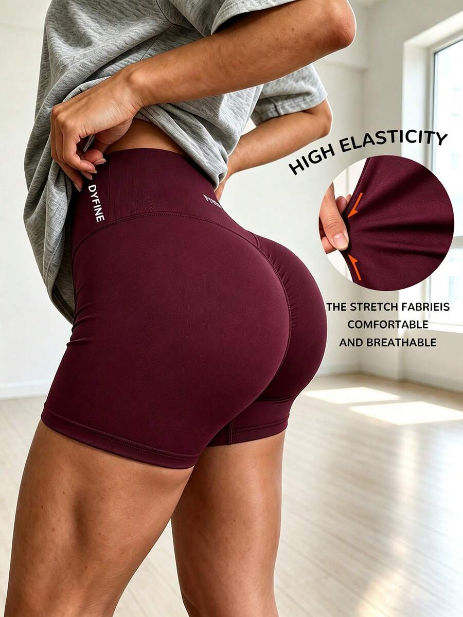 DYFINE Women's Seamless Elastic Butt Lifting Shaping Yoga Fitness Gym Running Sports Shorts - Winter Berry - View 1