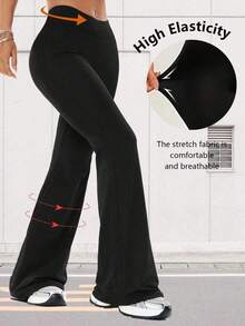 Women's High Waist Flare Yoga Pants, Wide Leg Yoga Pants, Loose Casual Sports Leggings For Fitness Black - Black - View 4