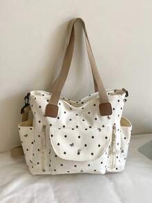 New Korean Style Gentle Polka Dot Bow Decor Large Capacity Multi-Pocket Shoulder Bag, Retro Sweet Lazy Casual Versatile Colorblock Detachable Long Strap Tote Bag, Suitable For Students, Classroom, Commuting, Work, Daily, Shopping, Vacation, Travel - Multicolor - View 18